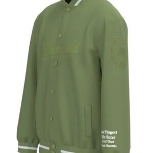 Classic Green Varsity  Jacket with Ribbed Trim with embroidered logo.